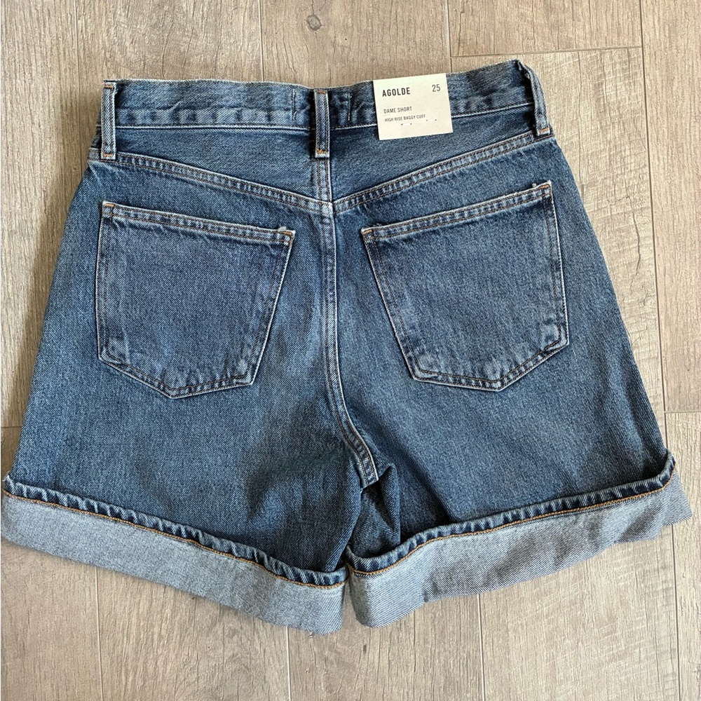 Agolde NWT Dame High Rise Baggy Cuff Classic Denim Shorts - Blue - Picture 6 of 8